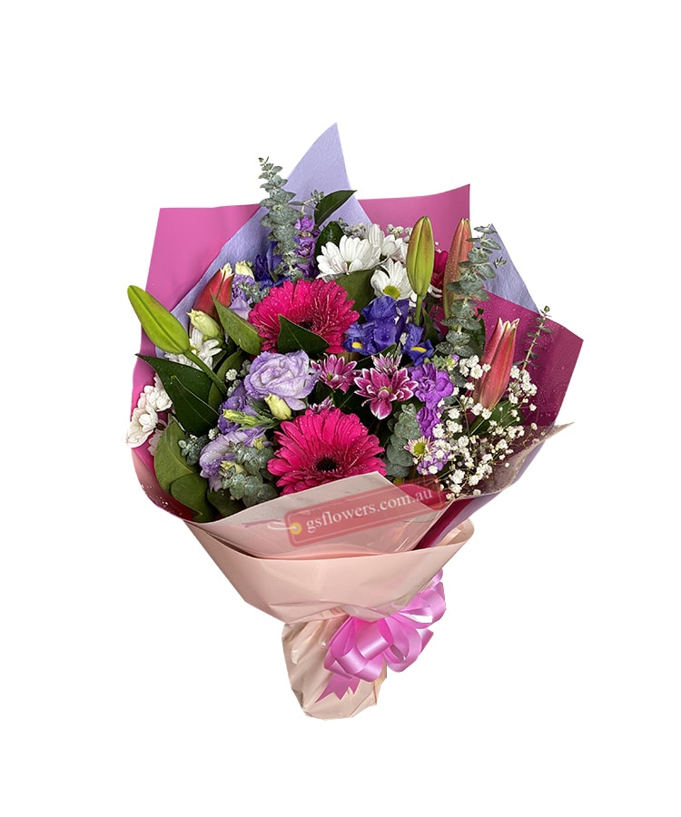 Hope You Feel Better Soon Fresh Flower Bouquet - Wrapped Pink Ribbon - Floral design