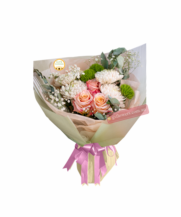 It is a Baby Flowers Bouquet - Wrap With Purple Ribbon - Floral design