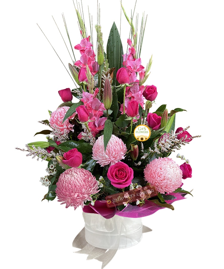 A Perfect Pink Fresh Flower Bouquet - White Box White Ribbon - Floral design