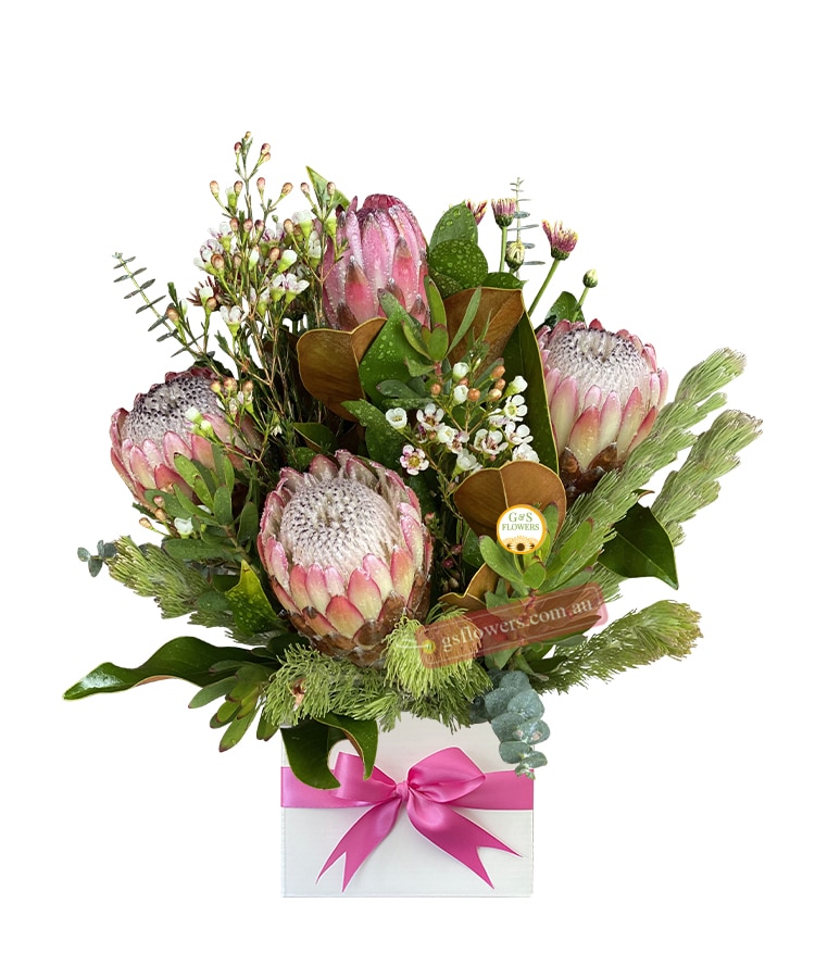 Peaceful Garden Sympathy Flowers - White Box Pink Ribbon - Floral design