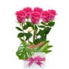 6 Beautiful Pink Roses - White Box White Ribbon - Floral design