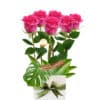 6 Beautiful Pink Roses - White Box Green Ribbon - Floral design