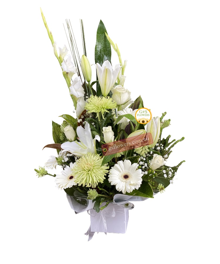 Always With Us Sympathy Flowers - White Box White Ribbon - Floral design