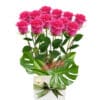 12 Forever Pink Roses - White Box Green Ribbon - Floral design
