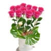 12 Forever Pink Roses - White Box White Ribbon - Floral design