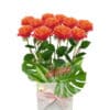 12 Orange Roses Only - White Box Orange Ribbon - Floral design