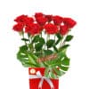 12 Forever Red Roses - White Box Orange Ribbon - Floral design
