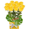 12 Long Stems Yellow Roses - White Box Yellow Ribbon - Floral design