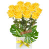 12 Long Stems Yellow Roses - Yellow Box White Ribbon - Floral design
