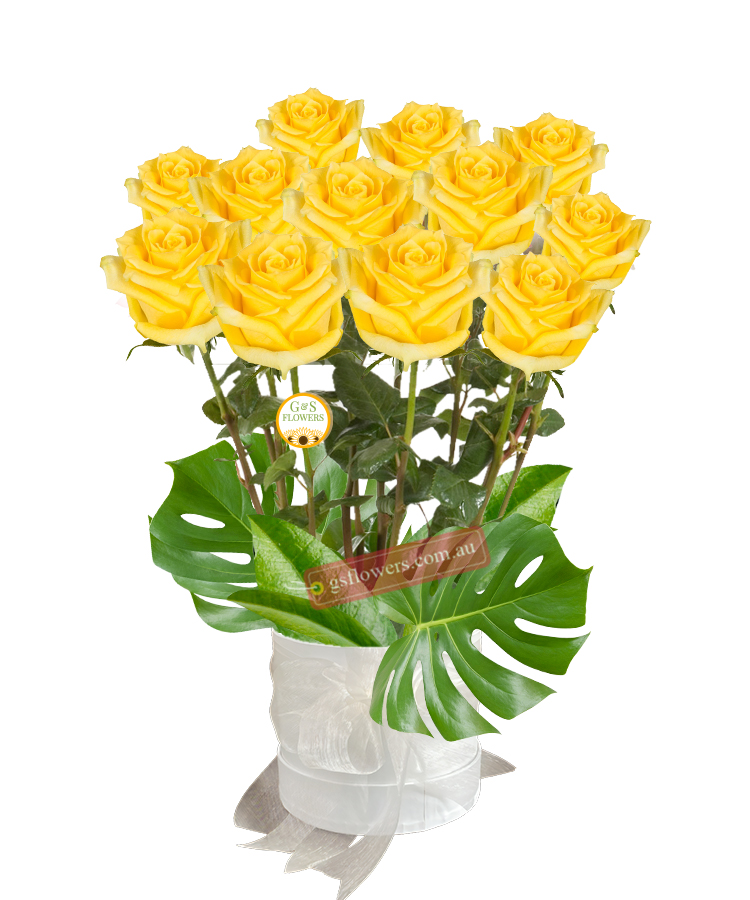 12 Long Stems Yellow Roses - Floral design