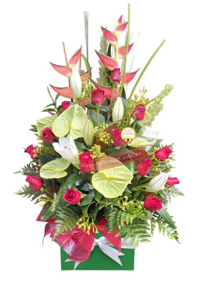 Sincere Thoughts Sympathy Flowers - Green Box White Ribbon - Floral design
