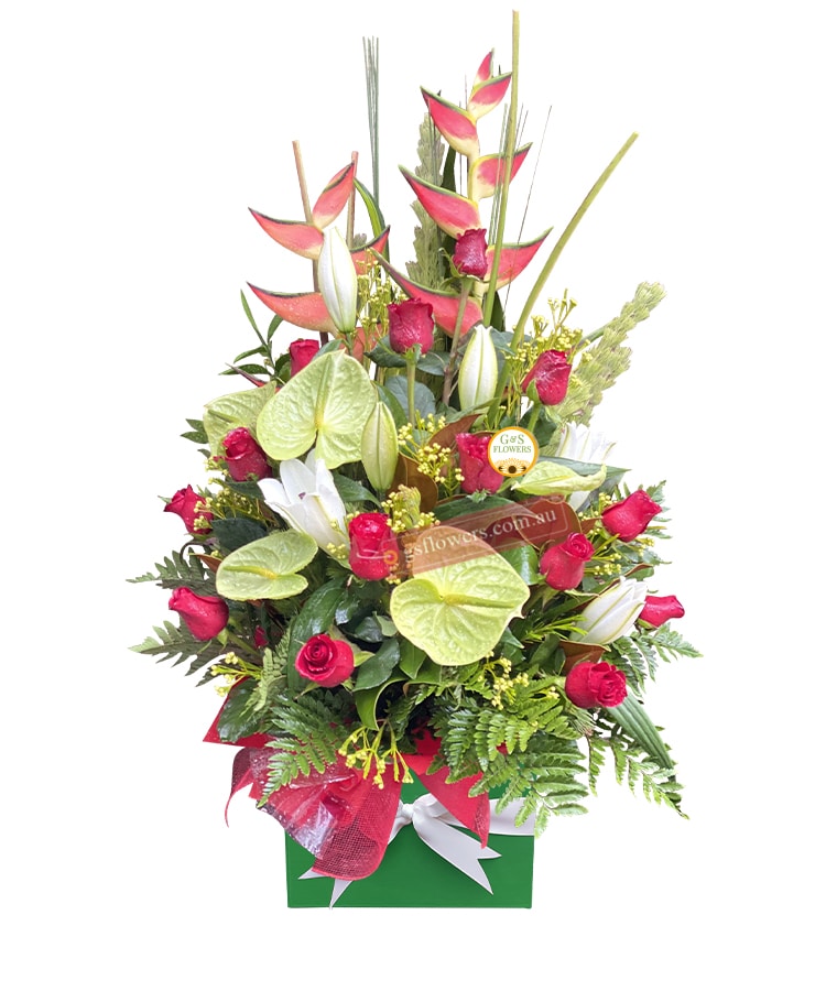 Sincere Thoughts Sympathy Flowers - Green Box White Ribbon - Floral design