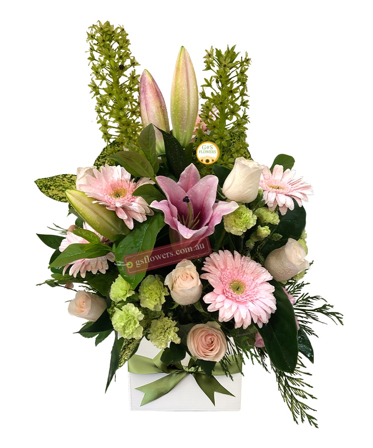 My Sweetheart Fresh Flowers - White Box Pink Ribbon - Floral design