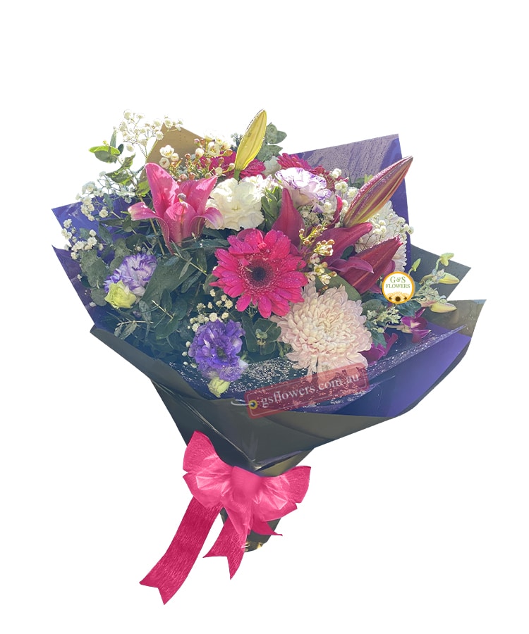 Peaceful Tribute Sympathy Flowers Bouquet - Wrapped Pink Ribbon - Floral design