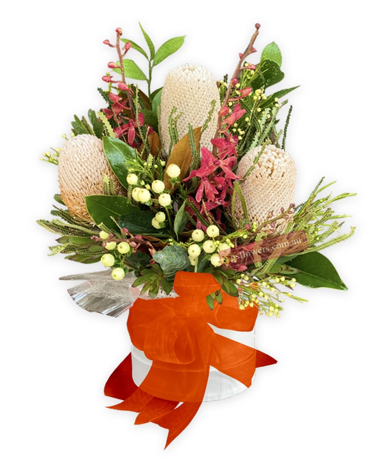 Naturally Beautiful Fresh Mixed Flowers - White Box Orange Ribbon - Floral design