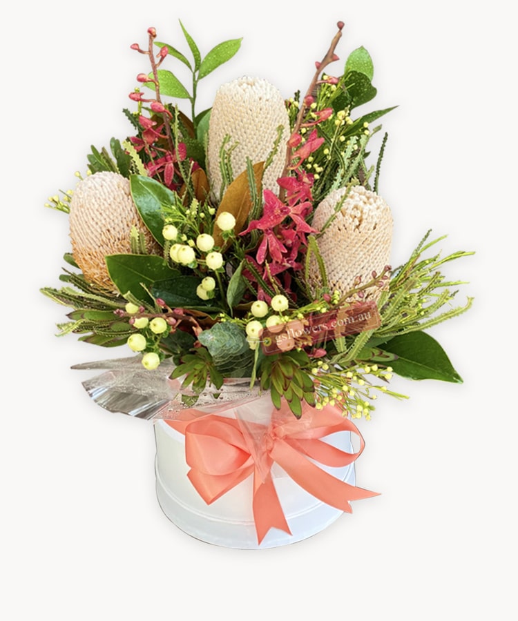 Naturally Beautiful Fresh Mixed Flowers - White Box Light Orange Ribbon - Floral design