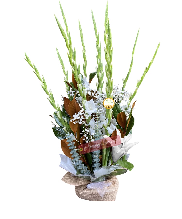 Heavens Light Sympathy Flowers - White Box White Ribbon - Floral design
