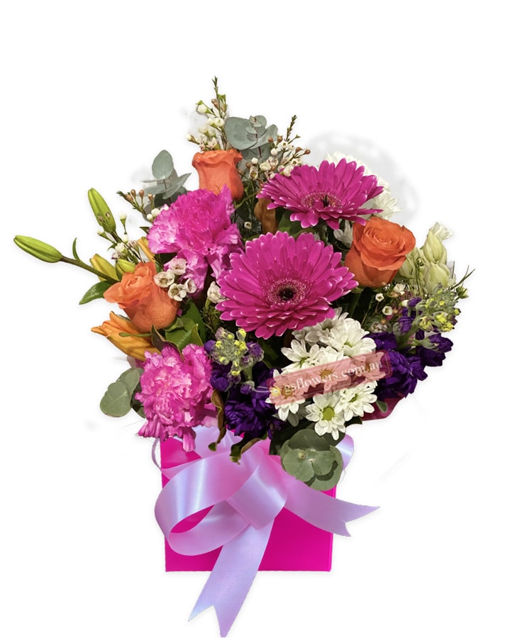 Colour Me Beautiful Fresh Flowers - Pink Box Pink Ribbon - Floral design