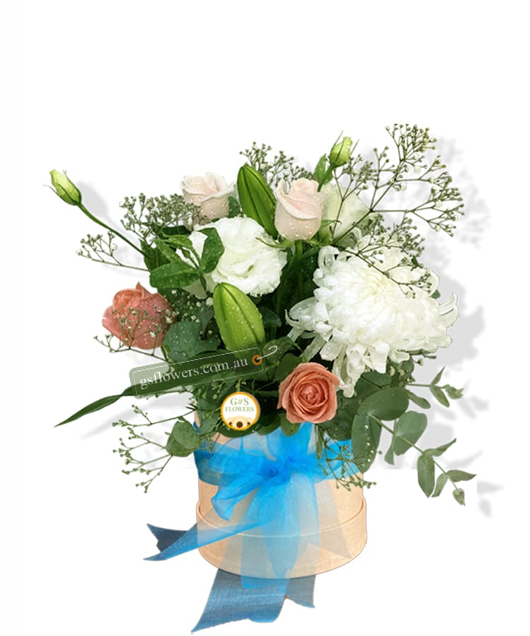 Make a Wish Flowers - Cream Box Blue Ribbon - Floral design